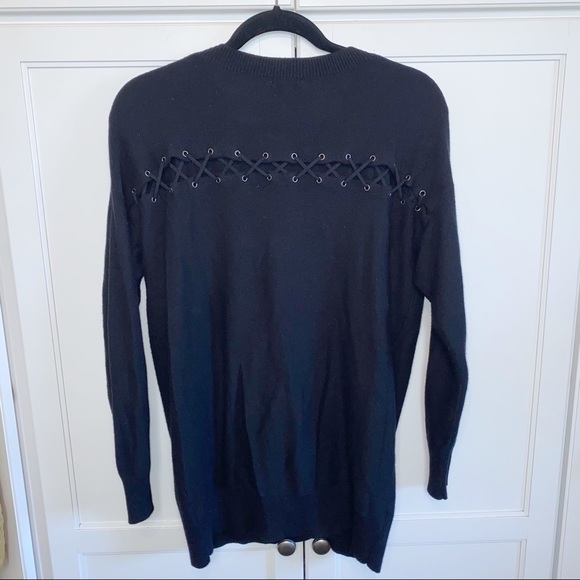 Splendid | Bleeker Cashmere Blend Pullover Sweater L/Sleeve Lace-Up Back Black M - Picture 7 of 16